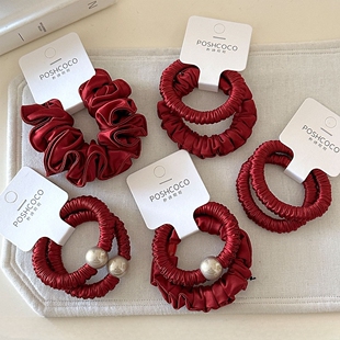 新年红色超柔软绸缎发圈~高弹力不伤发百搭丸子头小肠发圈头饰女