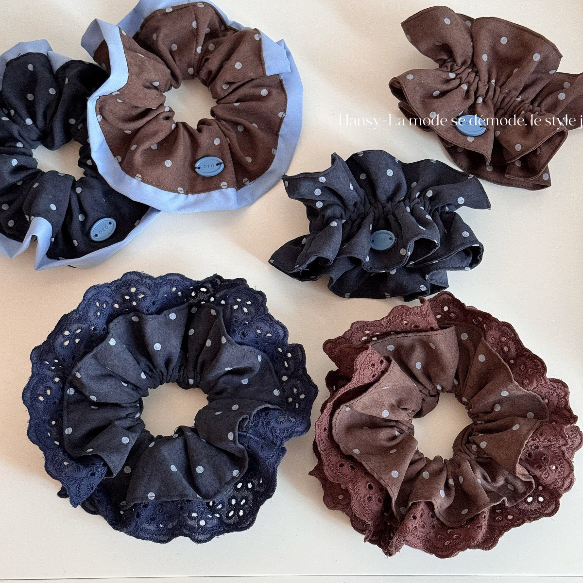 韩系波点双层大肠发圈女高级感小蛮腰大肠圈慵懒风扎头发头绳发饰