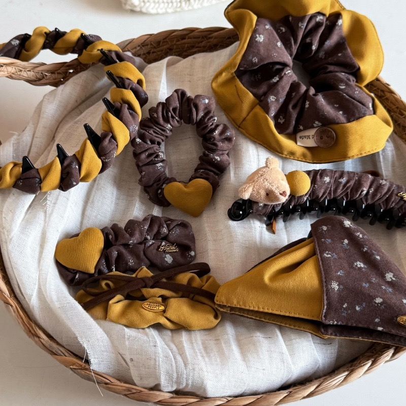 复古黄棕拼色系碎花波点发夹三角抓夹大肠发圈鲨鱼夹女发箍香蕉夹