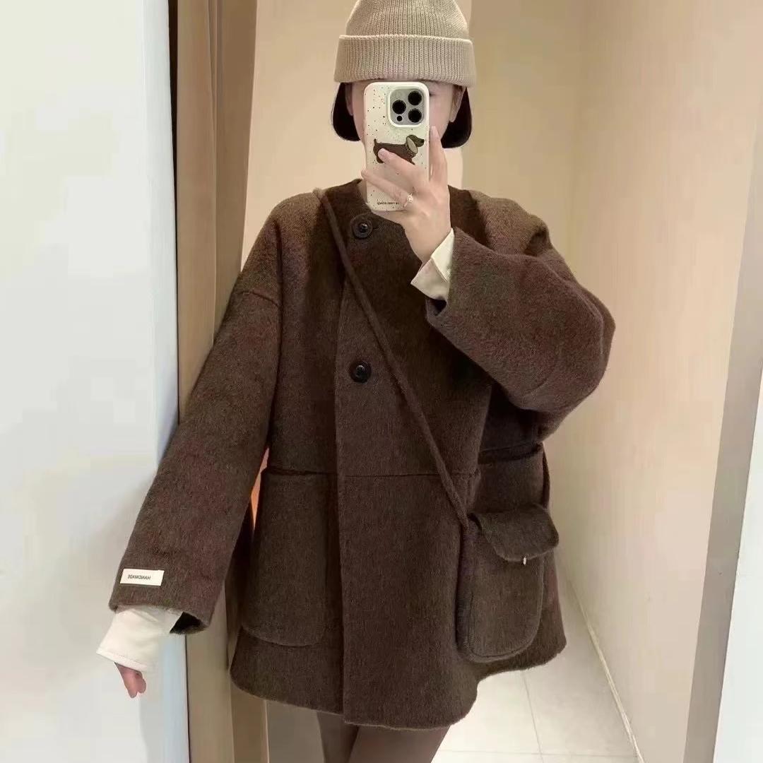 工厂直售不起球短款双面羊绒大衣
