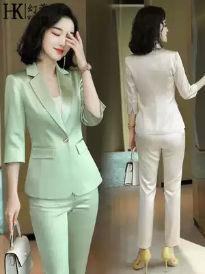 White suit suit female president high-end dress summer office worker suit temperament goddess fan Green Korean version of small suit