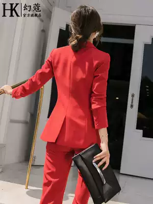 Red suit suit women fashion host formal dress temperament suit Net red President high-end wide leg professional work clothes