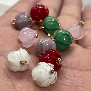 新中式国潮琉璃铃兰花唐装汉服装饰扣仿玉石纽扣DIY饰品玻璃扣子