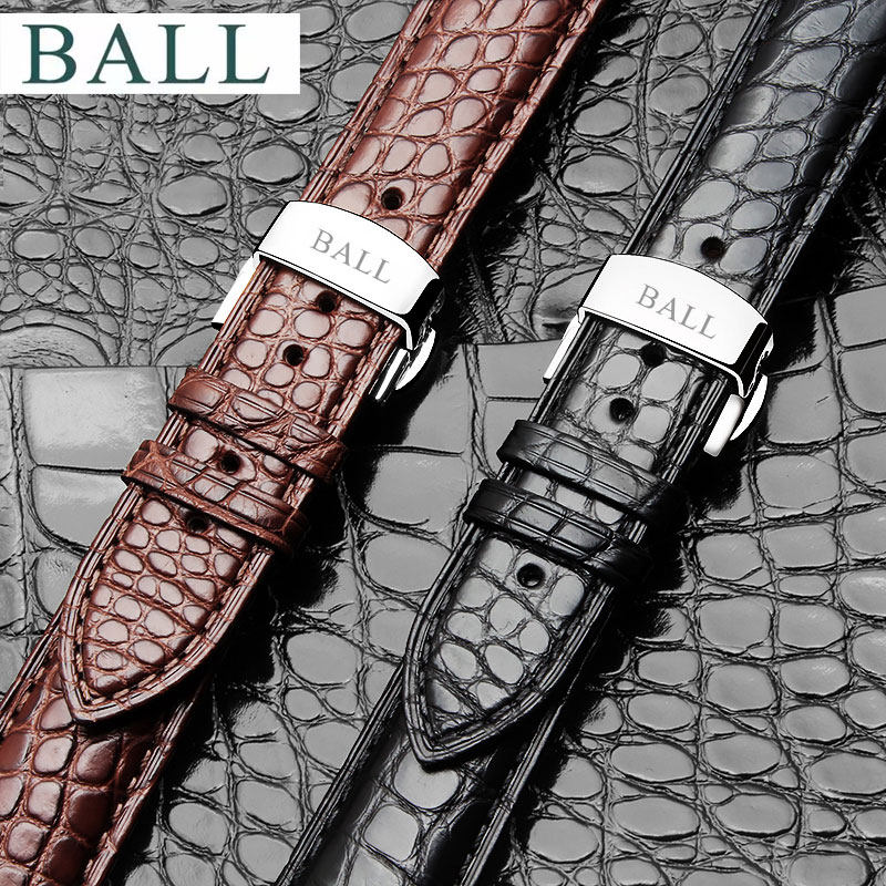 BALL波尔手表带男原装款工程师铁路长官鳄鱼皮蝴蝶扣黑色棕色表带