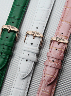 FolliFollie芙丽女手表带黑色红白色蓝色真皮手表链12 14 16 18mm