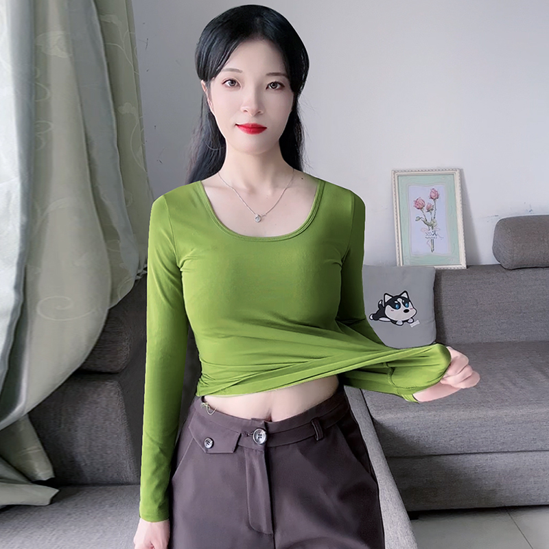 显白大圆领纯棉长袖T恤女打底衫