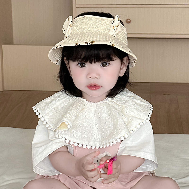 儿童帽子夏季空顶可爱耳朵草帽宝宝出游防晒遮阳太阳帽