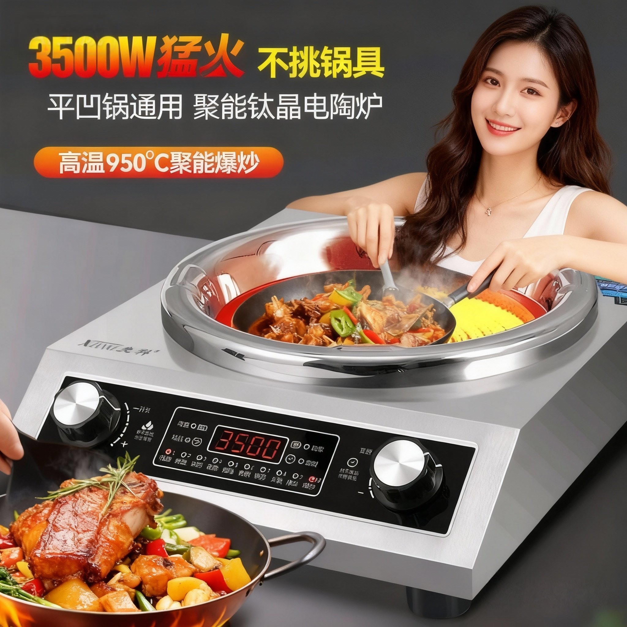 新品大功率平凹面超晶电陶炉多功能猛火爆炒菜锅家用不挑锅3500W
