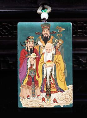 A货翡翠福禄寿高冰精工吊坠