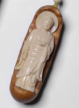 大日如来吊坠猛犸牙镶老山檀大日如来佛像佛牌毛衣链挂件项坠项饰