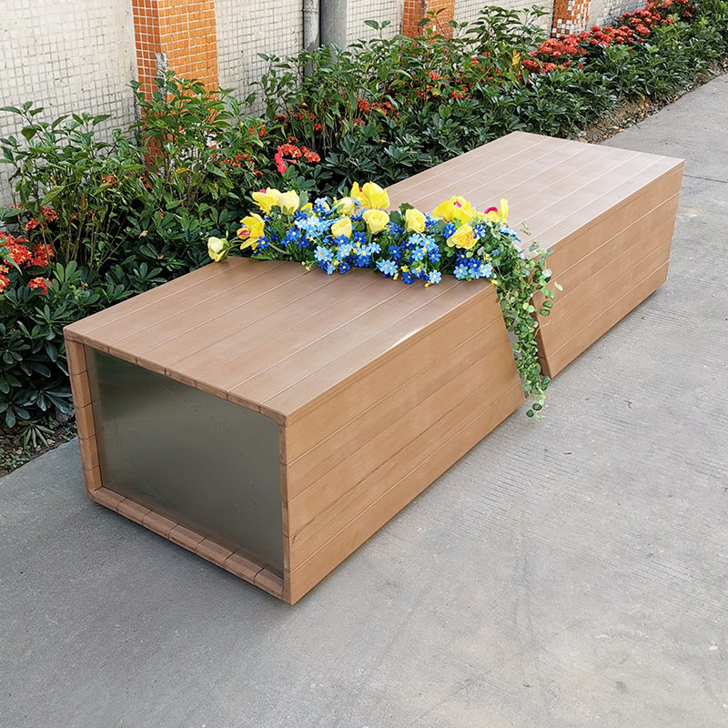 厂家直销商场坐凳长方形创意时尚塑木坐凳商场室内外美陈休息坐凳