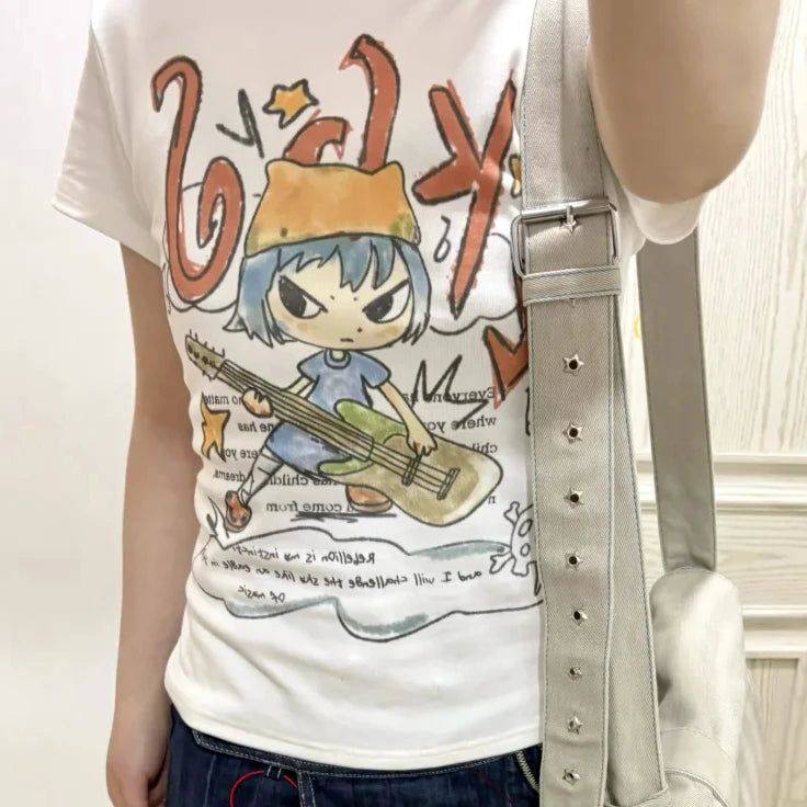 精选好物推荐！音乐动漫弹吉他的少女音乐节穿搭小众潮流短袖t恤