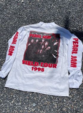 vingate Pearl Jam珍珠酱乐队美式复古慵懒风纯棉白色长袖t恤打底
