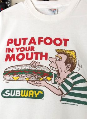 吃汉堡包印花短袖T恤高街小众休闲宽松学院风男女情侣款创意百搭