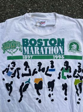 1996年波士顿马拉松比赛手绘小众简约图案印花男女情侣款短袖t恤
