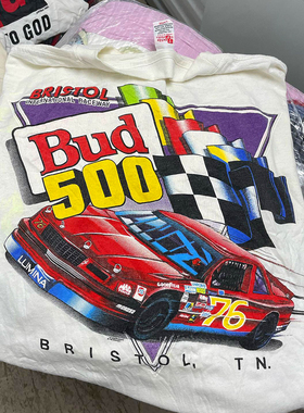 90s vintage红色赛车Make old Style lovers white tee短袖t恤