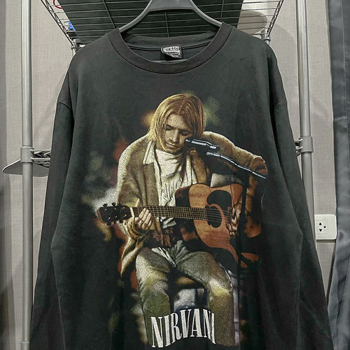 vintage美式高街涅槃乐队Nirvana科特柯本摇滚设计男女款长袖t恤