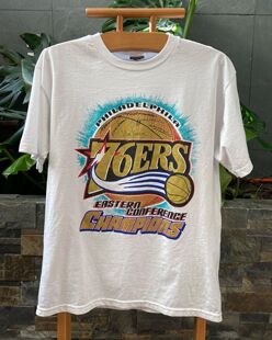 vingate美式 t恤ins潮 复古篮球男孩76人队76ers潮牌图案男女短袖