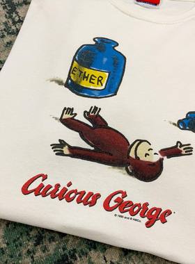 Curious George好奇猴乔治动画印花宽松加大码情侣装短袖T恤男女