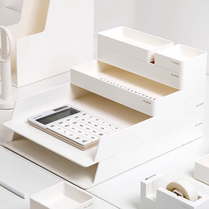 得力纽赛桌面桌上资料整理套装 收纳盘6件套 办公收纳盒文件柜书桌架筐置物框学生男生女生多层篮NS001