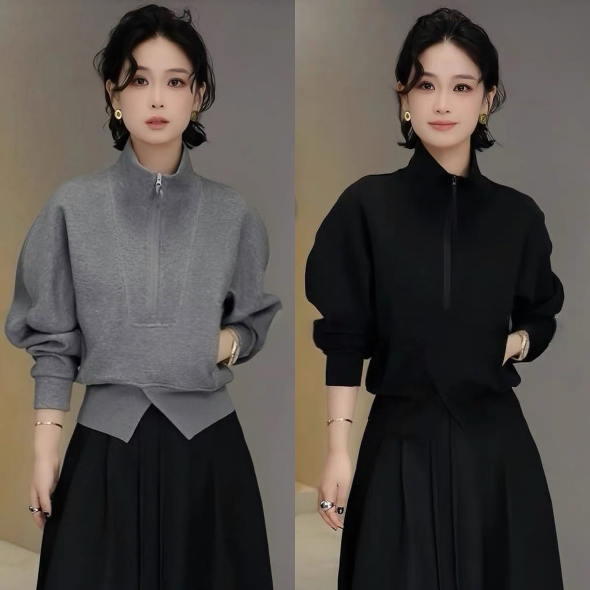 小众半拉链立领长袖卫衣女2025秋季新款时尚休闲套头小个子上衣潮