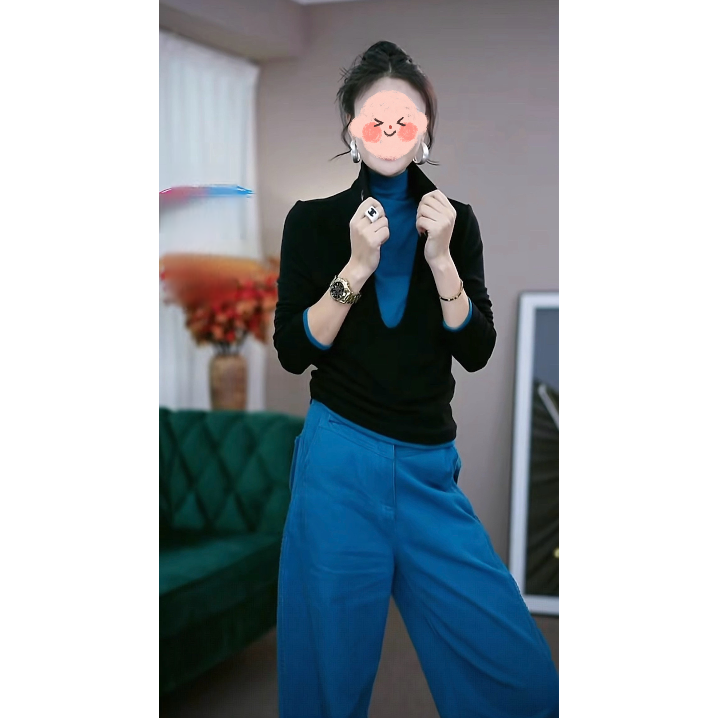 假两件翻领女士保暖长袖打底T恤女2025秋冬新款今年流行百搭上衣