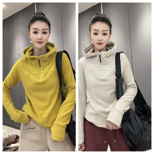 太古双面德绒连帽卫衣女冬季2024年新款爆款百搭保暖半拉链上衣厚