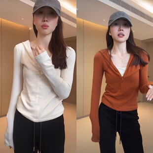 高档半拉链连帽磨毛长袖打底衫T恤女装2025秋冬新款时尚百搭上衣