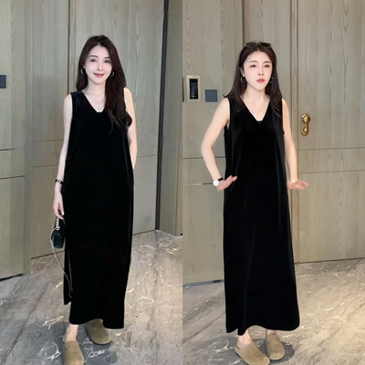 丝绒无袖连衣裙内搭背心