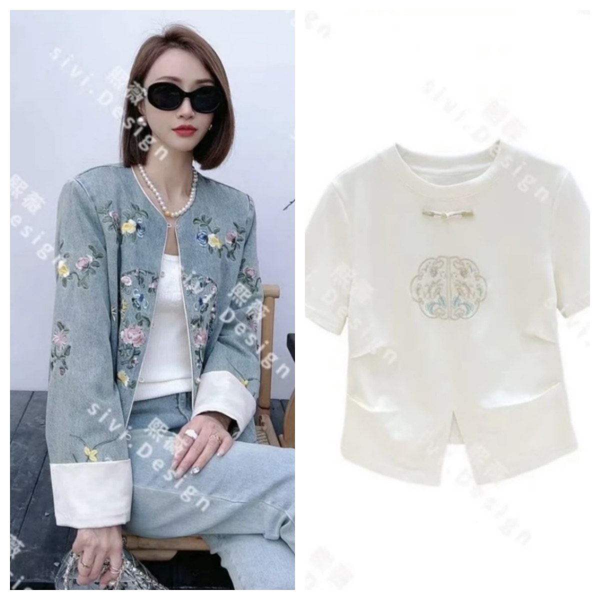 刺绣国风牛仔外套早春新款