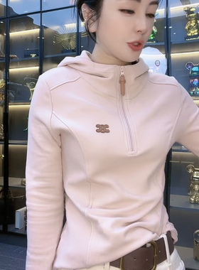 设计感高端带帽拉链双面德绒卫衣女2023秋冬新款气质百搭打底上衣