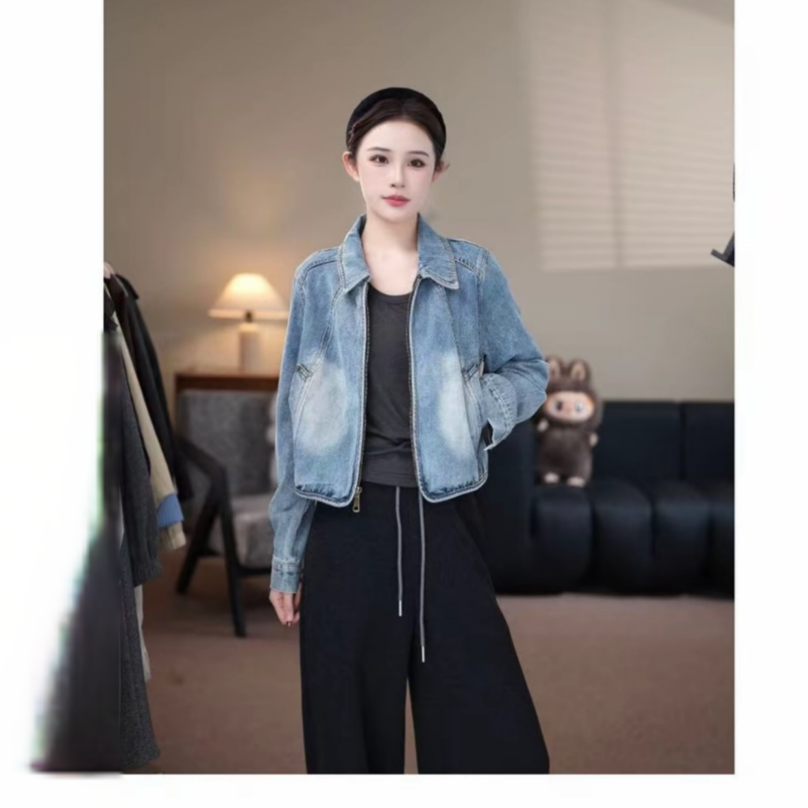 港风做旧洗水拉链翻领牛仔外套2026早春新款时尚显瘦百搭短款上衣