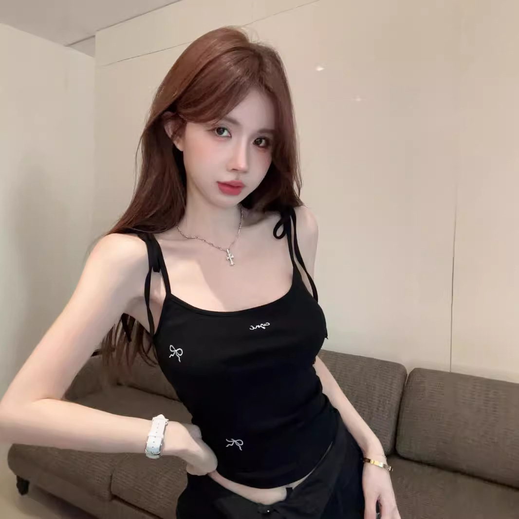 热辣美式黑色蝴蝶泰式吊带背心