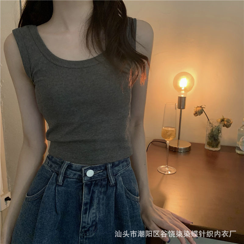 一体式纯色吊带内衣打底百搭运动可外穿小背心带胸垫上托美背文胸