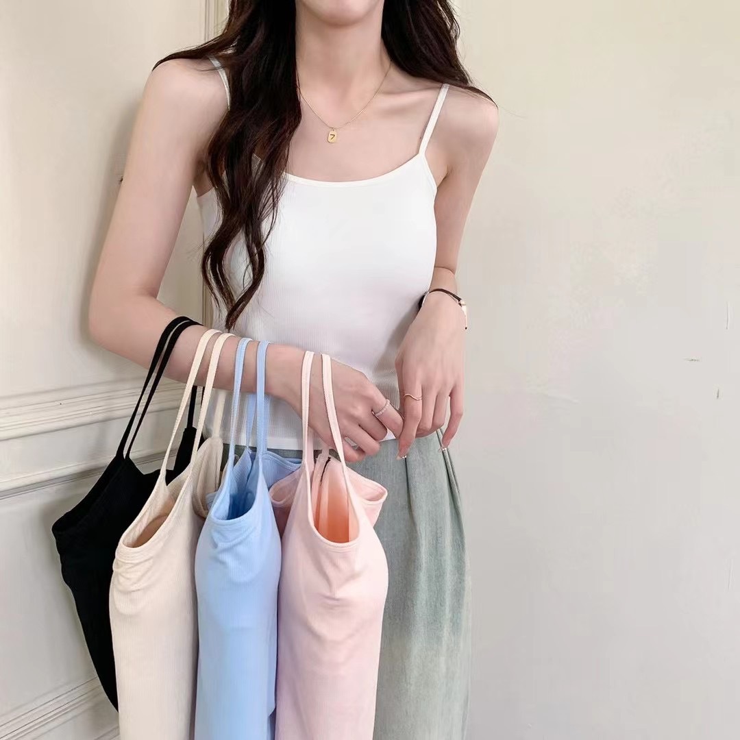 百搭白色小吊带背心女士一体带胸垫美背内搭外穿打底内衣无袖上衣