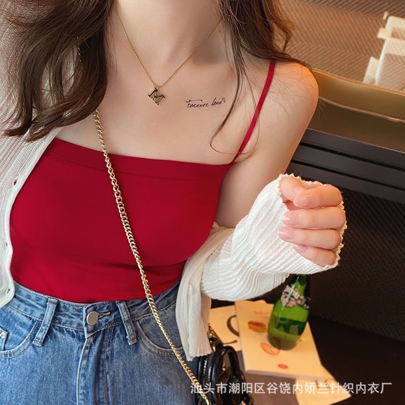 红色吊带背心女美背带胸垫内搭外穿内衣纯欲辣妹显瘦打底上衣
