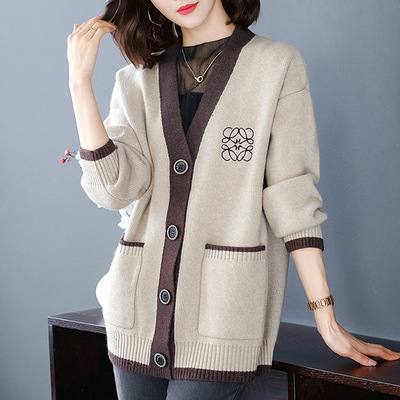 恒源祥胖妈妈装毛衣外套女士秋冬中年大码宽松显瘦春秋针织开衫外