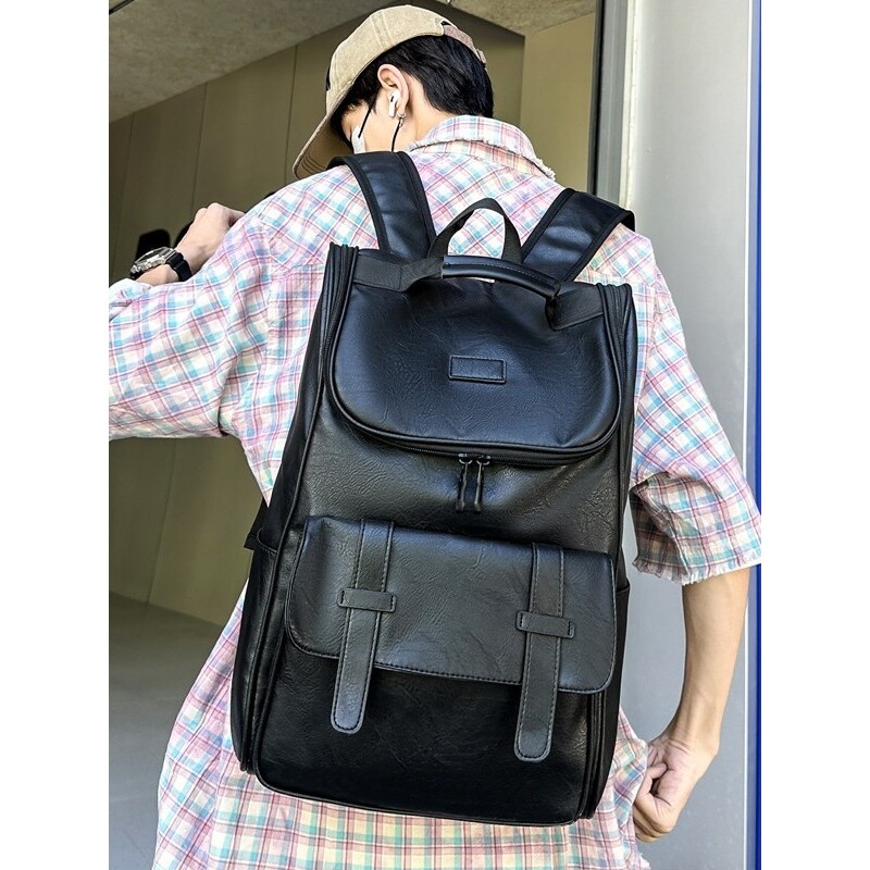 潮流背包大容量双肩包男士简约休闲旅行包学院风学生电脑书包PU51