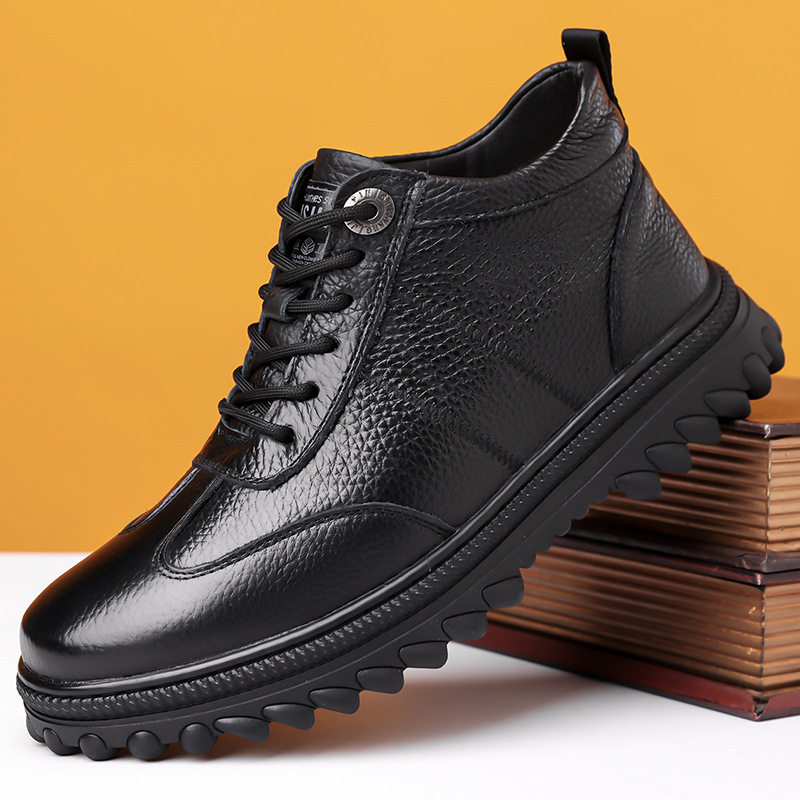 头层牛皮棉鞋男冬季加绒加厚商务休闲爸爸鞋防滑中老年保暖棉皮鞋