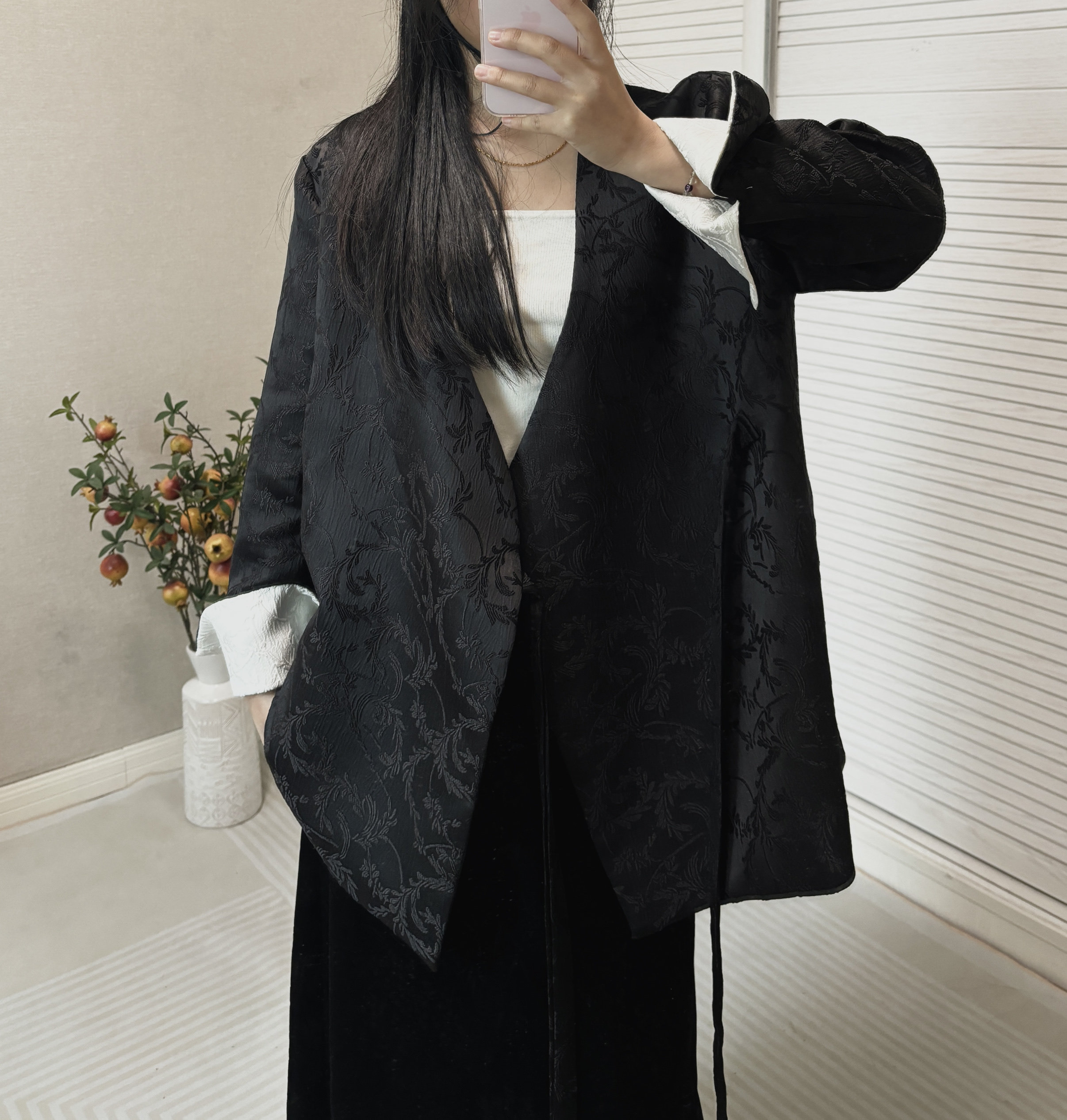 新中式提花系带西装外套女2025春季新款高级感缎面中国风西服上衣