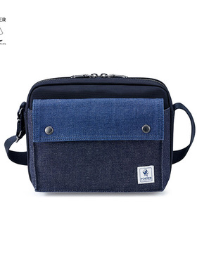 PORTER ATCH WORK牛仔拼接斜挎包潮流时尚双拉链都市骑行包通勤包