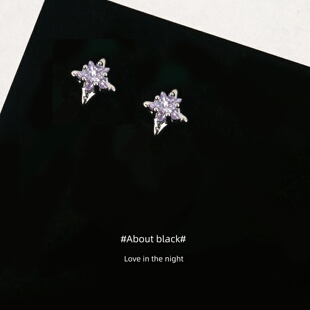 紫十字星锆石免摘316L钛钢耳钉耳垂钉耳骨钉耳蜗钉 星星