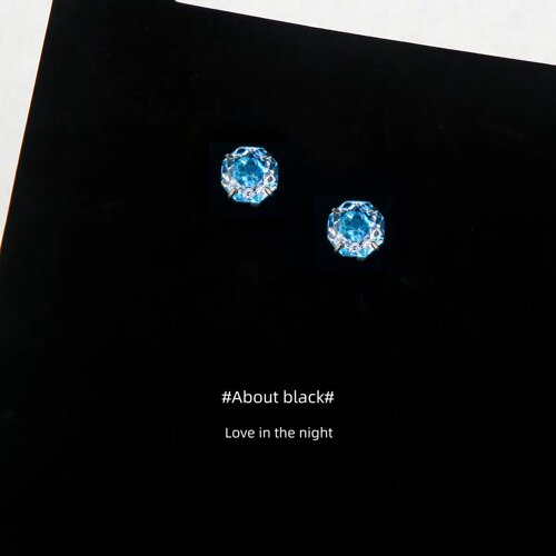 Ab | 深蓝 | 千禧玫瑰切锆石爆闪钛钢耳钉免摘养耳洞耳饰品耳骨钉