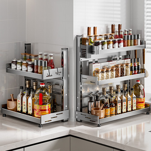 厨房多功能置物架调料品收纳架盒家用台面调味罐油盐酱调味料架子