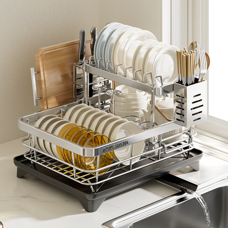 304不锈钢双层碗碟收纳架