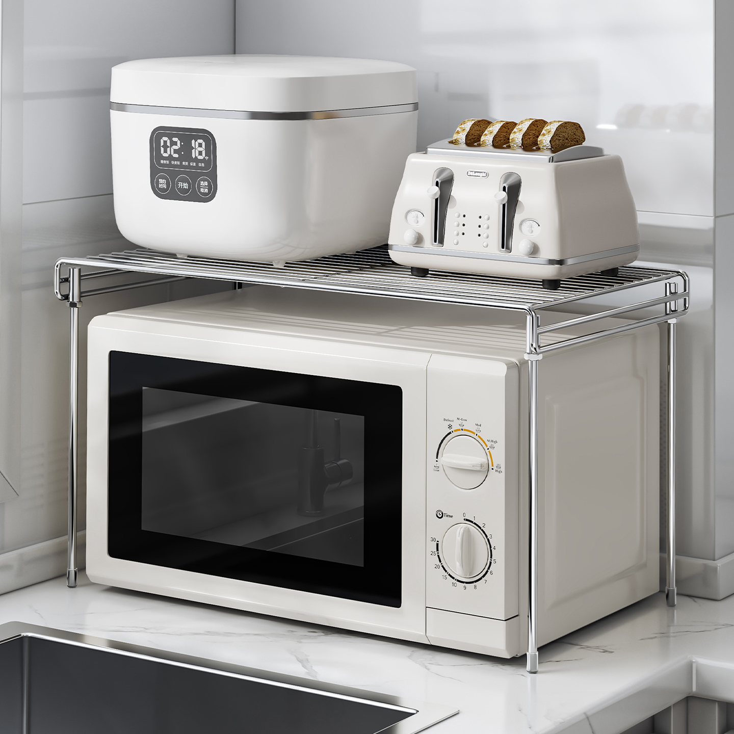 家图腾厨房不锈钢微波炉收纳架子