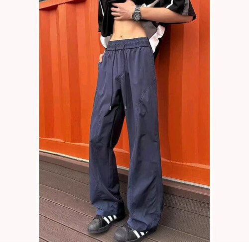 纯色系带中腰直筒休闲长裤 CTZT-HK24800-1-C000