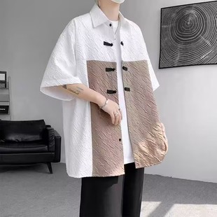 上市 新款 2025夏季 青少年潮流新中式 衬衫 肌理感拼接短袖 精品