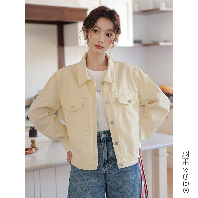小清新黄色牛仔短外套女2025春季新款宽松显瘦小个子休闲夹克上衣