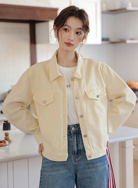 小清新黄色牛仔短外套女2026春季新款宽松显瘦小个子休闲夹克上衣